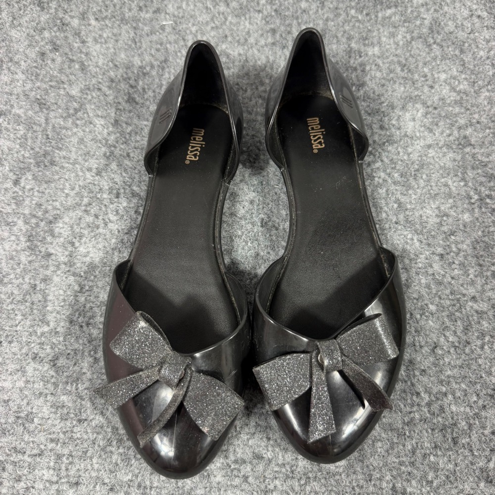 Melissa Ultragirl Sweet D Orsay Flats Womens 7 EU 38 Black Melflex Glitter Bow - Picture 4 of 8